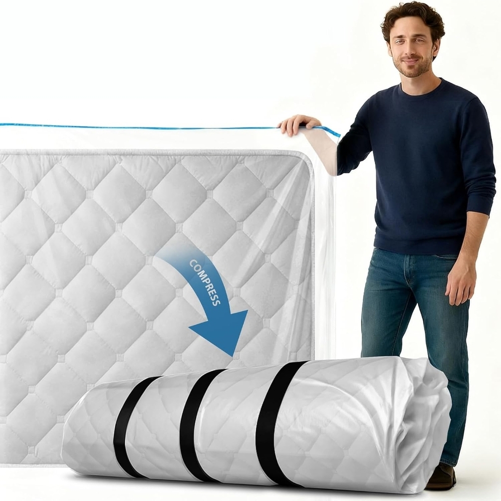 Twin / XL Mattress Vacuum Storage Bag | White 5 mil w Straps + Dbl Zipper - Picture 3 of 12